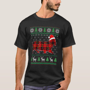 Rot karierter Hund hässliche Weihnachtslichter Cor T-Shirt