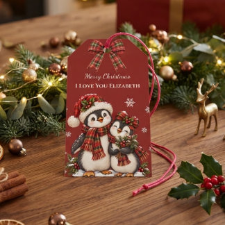 Rot karierter Pinguin Ich liebe dich Benutzerdefin Geschenkanhänger