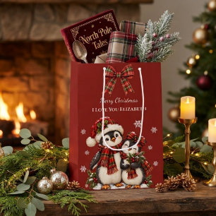 Rot karierter Pinguin Ich liebe dich Benutzername Mittlere Geschenktüte