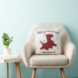Rot karierter Weihnachts-Scottie-Hund Kissen