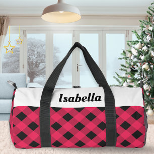 Rot kariertes Büffelmuster personalisiert Duffle Bag