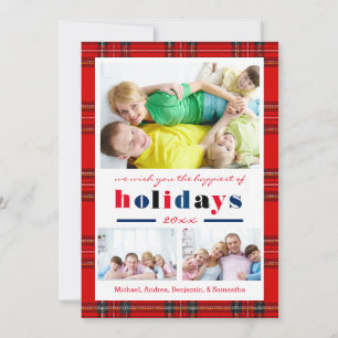 Rot kariertes Happiest Holidays - Weihnachtskarte Feiertagskarte