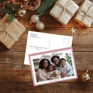 Rot kariertes Weihnachtsfoto Feiertagspostkarte