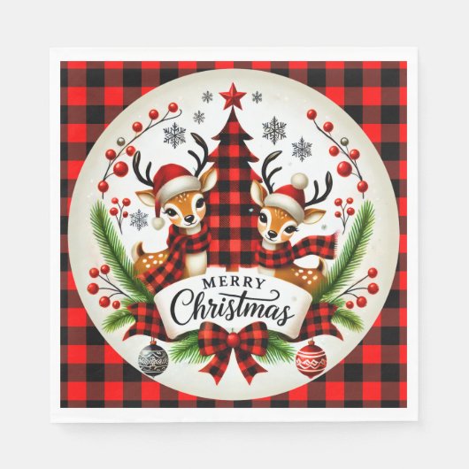 Rot kariertes Weihnachtsmotiv Serviette (Vorderseite)