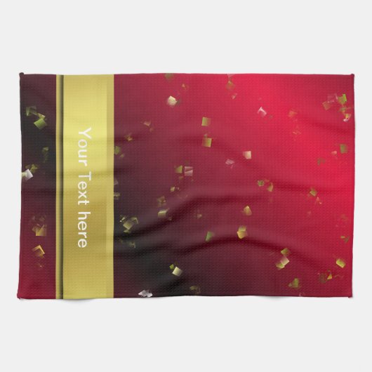 rot, konfetti, schwarz, gold, banner, vorlage, geschirrtuch (Horizontal)