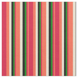 Rot, Krimson, Grün, Schwarz und Beige Muster Stoff