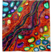 Rot, Kupfer, Gelb, Blau, Grüne Wirbel Moderne Kuns Duschvorhang (Vorderseite)