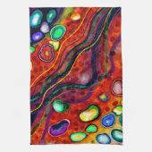 Rot, Kupfer, Gelb, Blau, Grüne Wirbel Moderne Kuns Geschirrtuch (Vertikal)