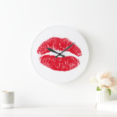 Rot-küssende Lippen Große Wanduhr (Zuhause)