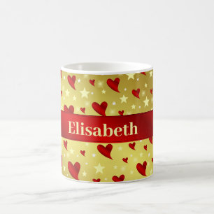 rot, lächeln, farbig, herzen, gold, maske, glückli kaffeetasse