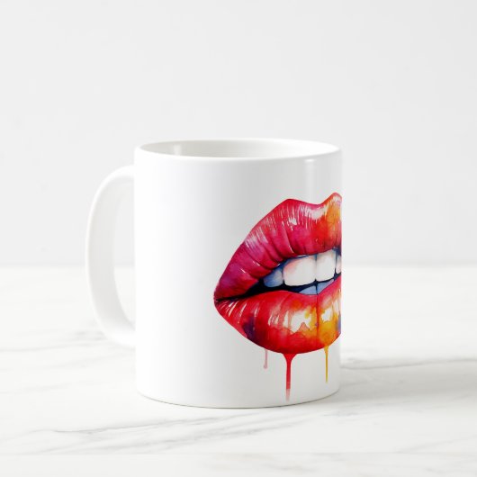 Rot lackierte Lippen Wasserfarbe Kaffeetasse (Vorderseite Links)