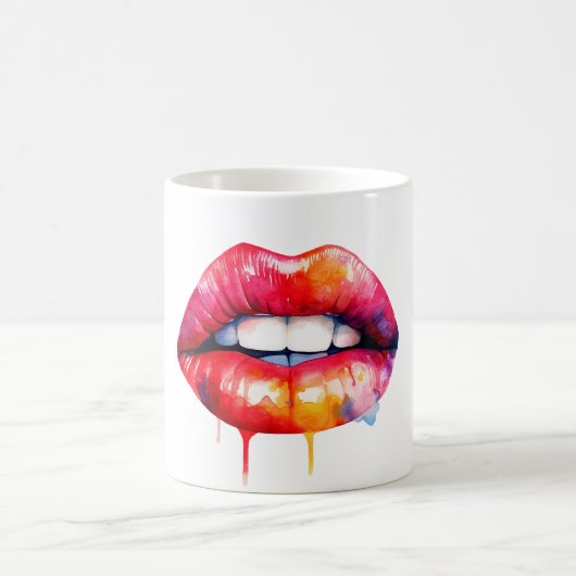 Rot lackierte Lippen Wasserfarbe Kaffeetasse (Mittel)