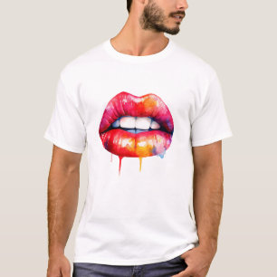 Rot lackierte Lippen Wasserfarbe T-Shirt