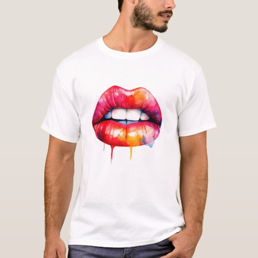 Rot lackierte Lippen Wasserfarbe T-Shirt (Vorderseite)