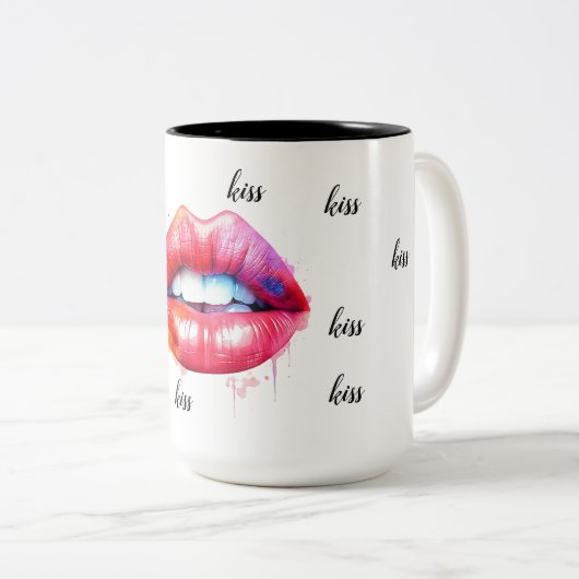 Rot lackierte Lippen Wasserfarbe Zweifarbige Tasse (VorderseiteRechts)