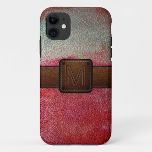 Rot lackierter Leder-Look brauner Aufnäher Case-Mate iPhone Hülle