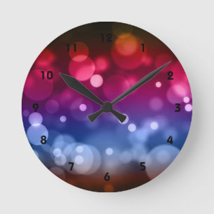 Rot, Lila, Blau und braun Abstraktes Bokeh-Design Runde Wanduhr