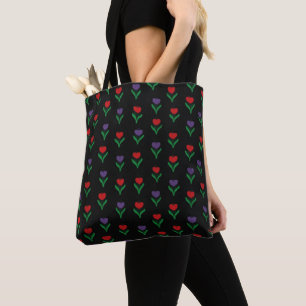Rot, Lila, Grün Floral Schwarz Tasche