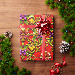 ~ Rot, Lila, Grün und Gold ~ Geschenkpapier