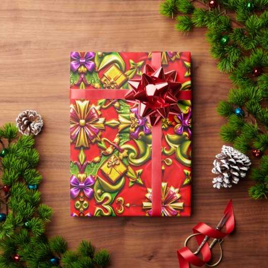 ~ Rot, Lila, Grün und Gold ~ Geschenkpapier (Feiertagsgeschenk)