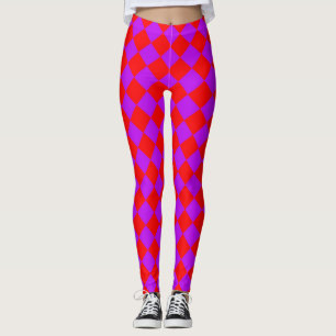 Rot-lila Karo-Diamant-Muster Leggings
