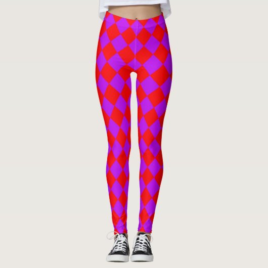 Rot-lila Karo-Diamant-Muster Leggings (Vorderseite)