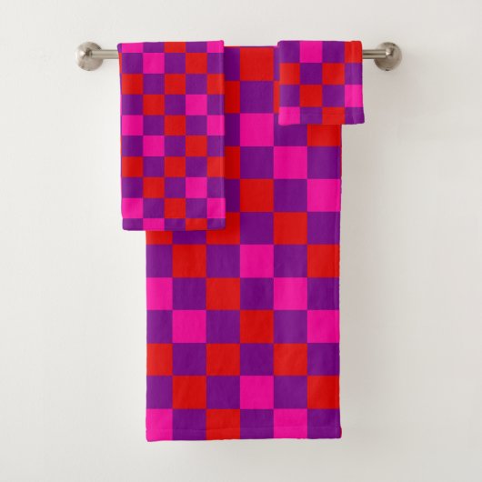 Rot Lila Rosa Kariertes Musterdesign Badhandtuch Set (Insitu)