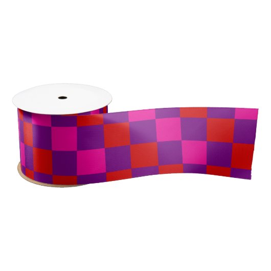 Rot Lila Rosa Kariertes Musterdesign Satinband (Spule)