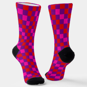 Rot Lila Rosa Kariertes Musterdesign Socken