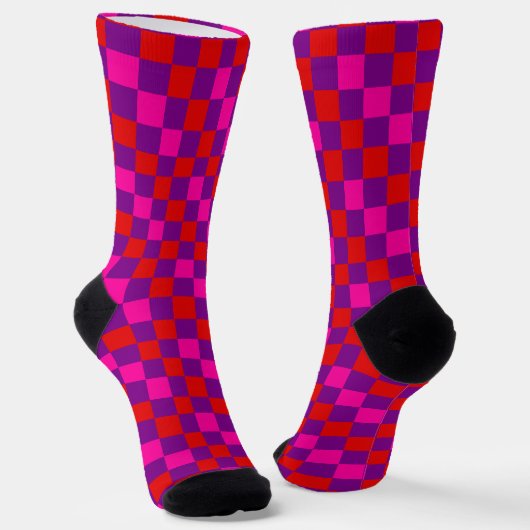 Rot Lila Rosa Kariertes Musterdesign  Socken (Gewinkelt)