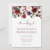 Rot, Lila, weiß, grüne Blumenkalligrafie Einladung (Vorderseite)