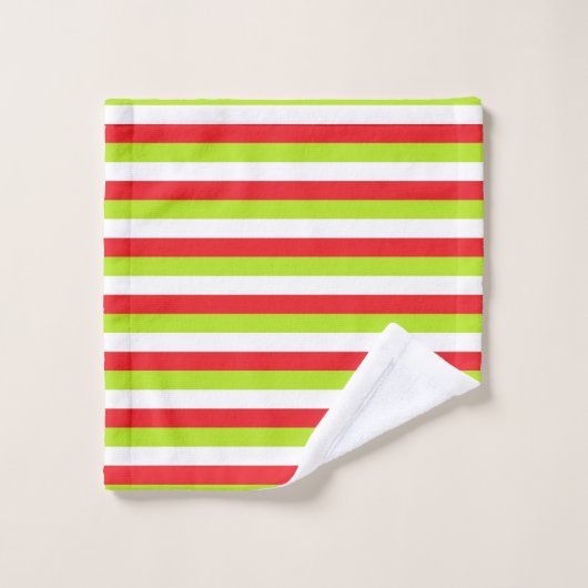Rot, Limone grüne und weiße Streifen Badhandtuch Set (Waschlappen)