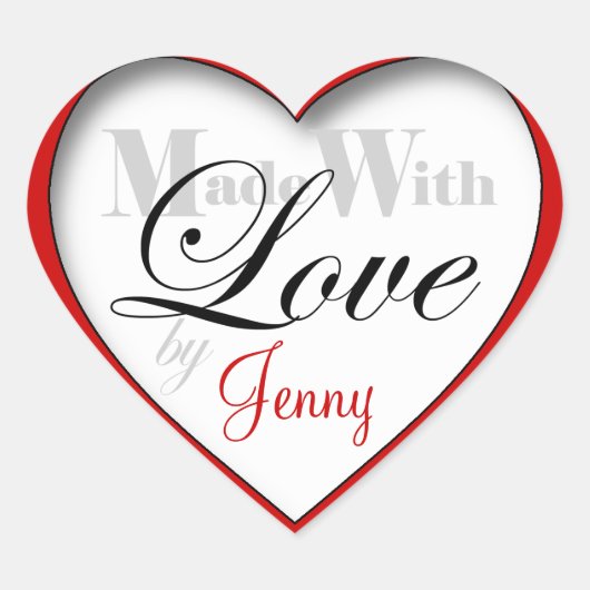 Rot "Made with Liebe by ____" - Heart Stickers (Vorderseite)