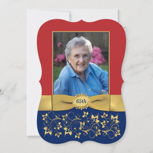 Rot, Marine, Gold 65. Foto Einladung zum Geburtsta (Vorderseite)