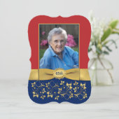 Rot, Marine, Gold 65. Foto Einladung zum Geburtsta (Stehend Vorderseite)