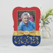 Rot, Marine, Gold 65. Foto Einladung zum Geburtsta (Stehend Vorderseite)