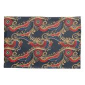 Rot, Marine, Gold, Blumenrolle Kissenbezug (Rückseite)