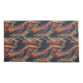 Rot, Marine, Gold, Blumenrolle Kissenbezug (Rückseite)