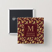 Rot Marone Gold Glitter Herbstblätter Muster Button (Vorne & Hinten)