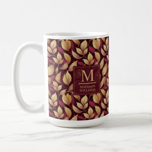 Rot Marone Gold Glitter Herbstblätter Muster Kaffeetasse (Links)