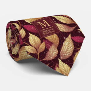 Rot Marone Gold Glitter Herbstblätter Muster Krawatte