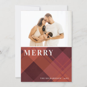 Rot Maroon Marsala Kariert 1 Foto Frohe Weihnachte Feiertagskarte