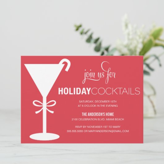 ROT MARTINI| URLAUB COCKTAIL PARTY INVITE EINLADUNG (Stehend Vorderseite)