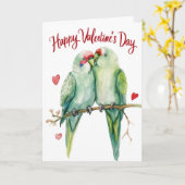 Rot maskierte Parakets in Liebe Karte (Gelbe Blume)