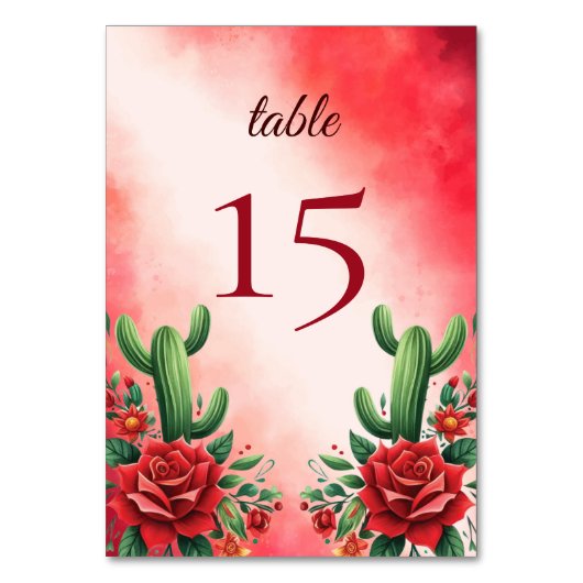 Rot-Mexikanischer Stil Quinceñera Tischnummer (Vorderseite)