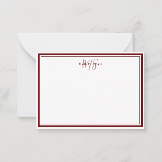 Rot Minimalistisch Einfache Monogramm Zwei Bänder Mitteilungskarte (Vorderseite)