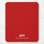 Rot Minimalistisch mit Monogramm und Name Mousepad (Vorne)