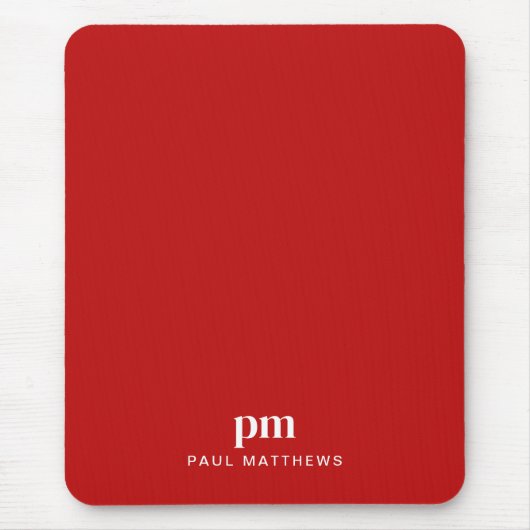 Rot Minimalistisch mit Monogramm und Name Mousepad (Vorne)