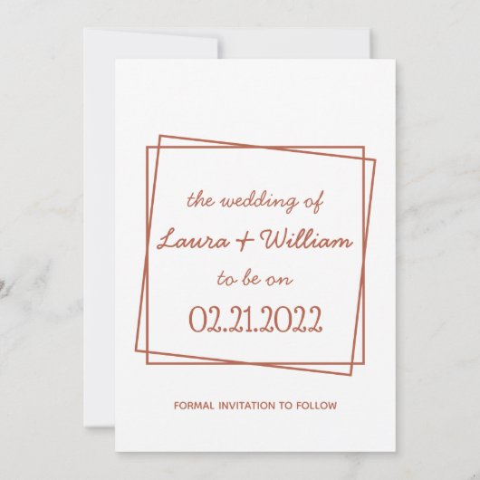 Rot Minimalistisch Save the Date handschriftlich Einladung (Rückseite)