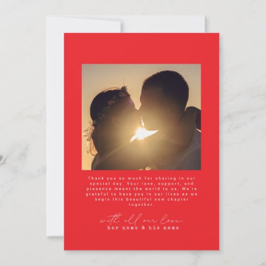 Rot | Minimalistische einfache Script-Herz-Hochzei Dankeskarte (Rückseite)